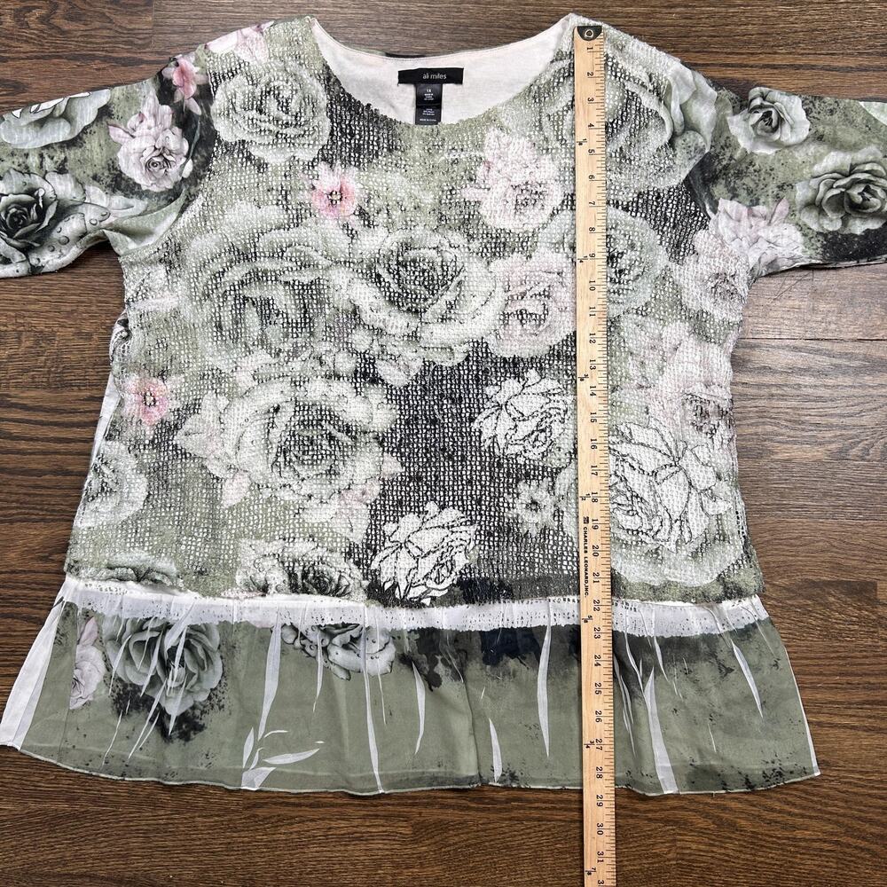 Ali Miles Tunic Blouse Womens 1X Multicolor Floral Ruffle‎ Hem Knit 3/4 Sleeve - Picture 7 of 9